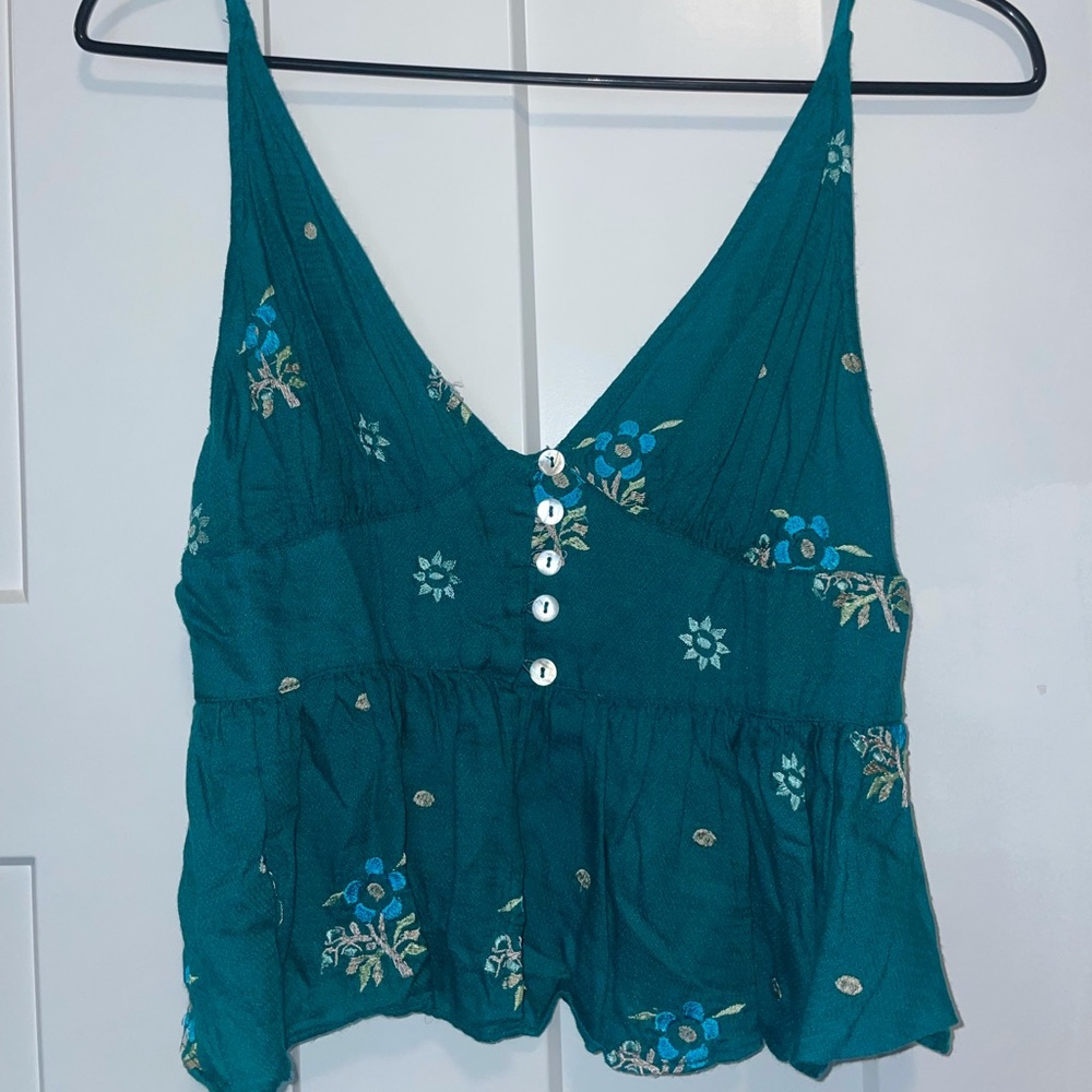 intimately free people green embroidered tank